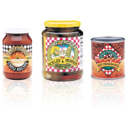 3 Jars: Chili, Pickles & Peppers and Hot Dog Sauce from Tony Packo's